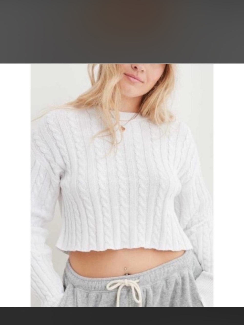 Aerie White Cable Knit Cropped Sweater - Women